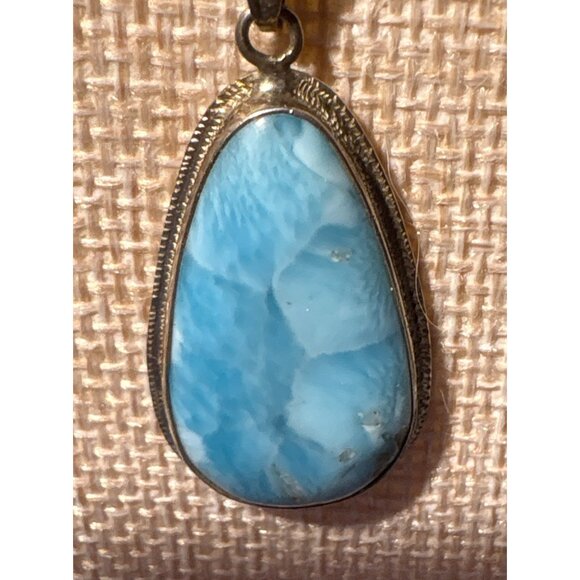 Sterling Silver Necklace & Larimar Pendand Teardrop Gemstone 18" Chain Italy - Picture 5 of 10